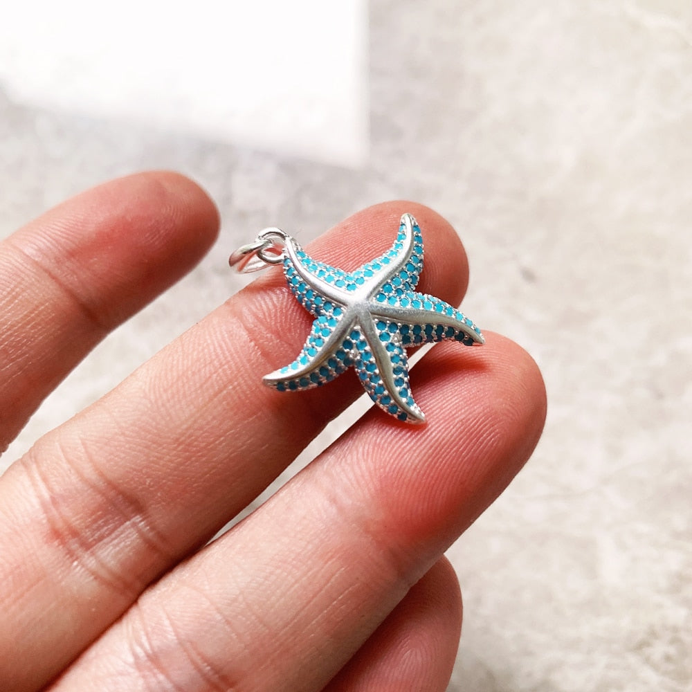 Blue Ocean Star Pendant With AAA Zirconia 925 Sterling Silver