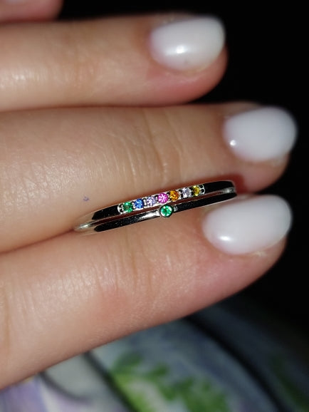 Rainbow Stackable Ring Crystal Zirconia Ring Sterling Silver- Magic Jewellers 