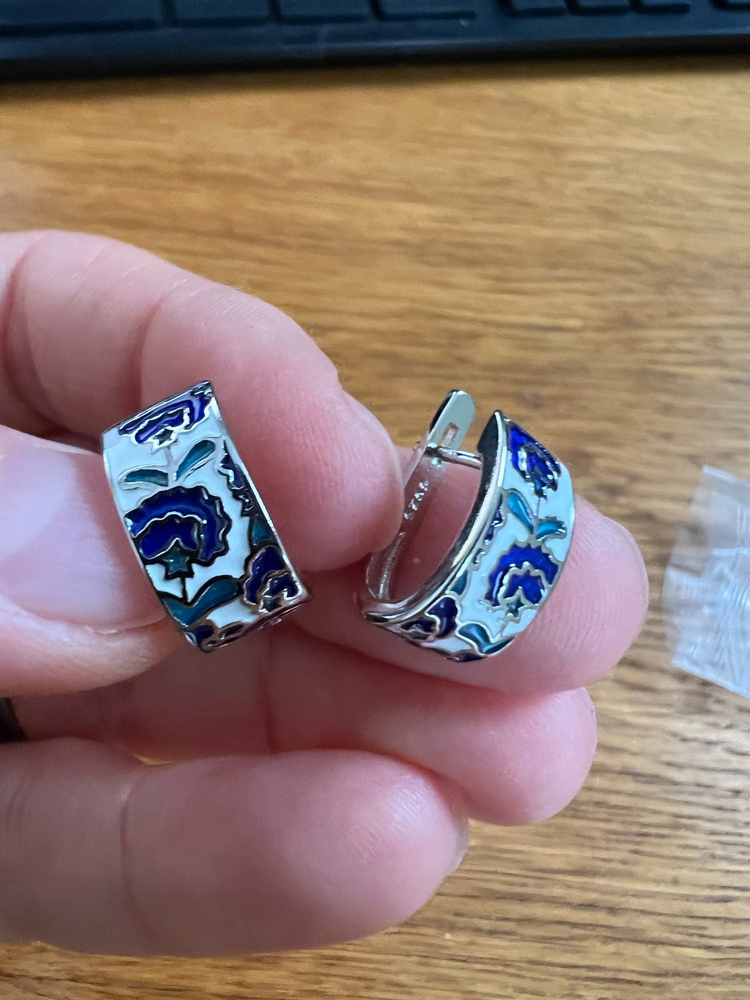 Enamel Flower Stud Earrings Blue Enamel 925 Sterling Silver-Magic Jewellers