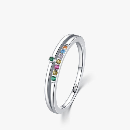 Rainbow Stackable Ring Crystal Zirconia Ring Sterling Silver- Magic Jewellers 