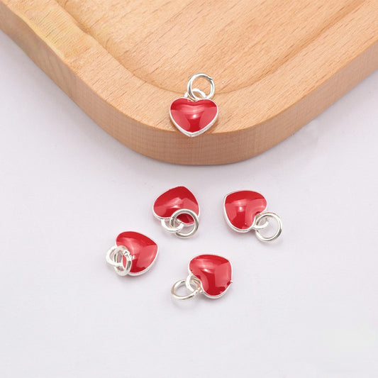 Red Enamel Heart Charm Pendant 925 Sterling Silver 11*10  ( 1pc )