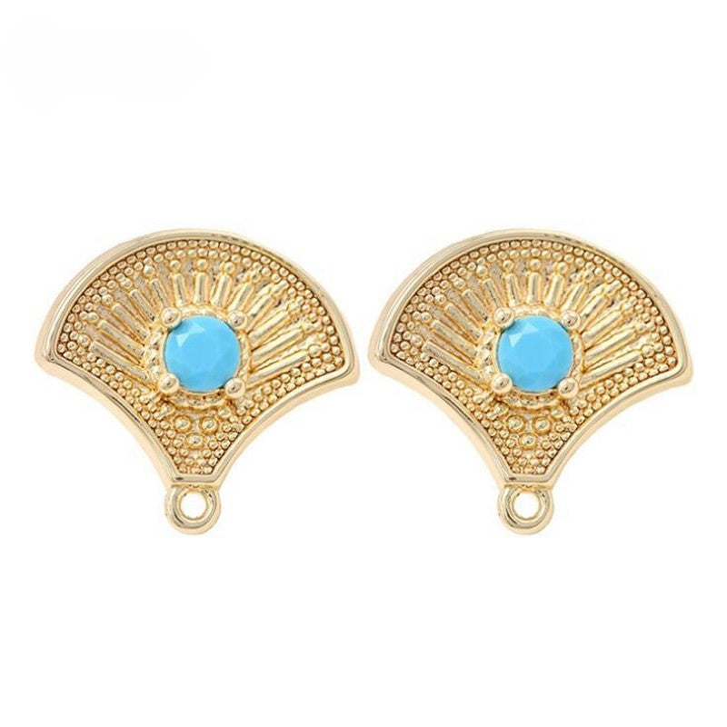 Stud Earrings Findings Fan-shaped With AAA Zirconia  14K Gold Plated  (1pair , 2 pairs )