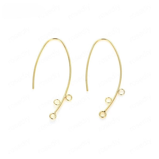 Marquise Earrings Hooks, French Earring Findings Connectors Ear Wire 24k Gold Plated 15*33mm (6pcs)