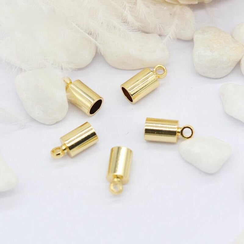 Tassel Leather Cord End Crimp Caps Beads Findings 14K Gold Plated 4mm (10pcs)