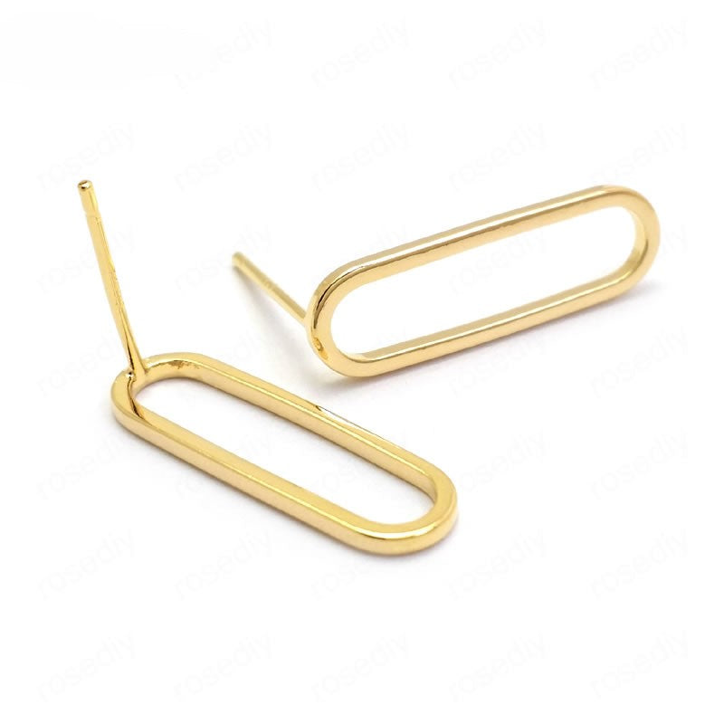 Stud Earrings Findings Connectors, Oval Ear Wire 24k Gold Plated 7*25mm (6pcs)