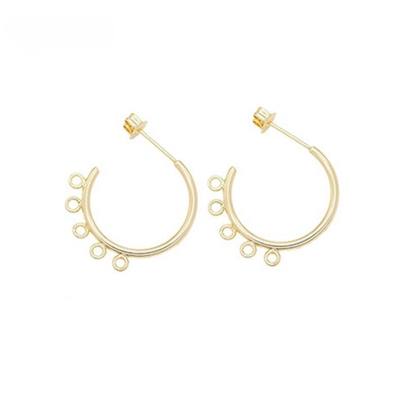 Hoop Hook Earrings Findings With Loop 14K Gold Plated 925 Silver Needle (1 pair, 2 pairs)