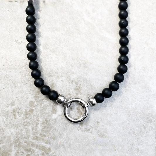 Men's Black Obsidian Pendant Necklace 925 Sterling Silver