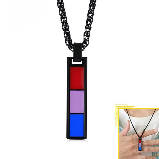 LGBTQ+ Pride Rainbow Bisexual Bar Necklace Stainless Steel 10*40MM