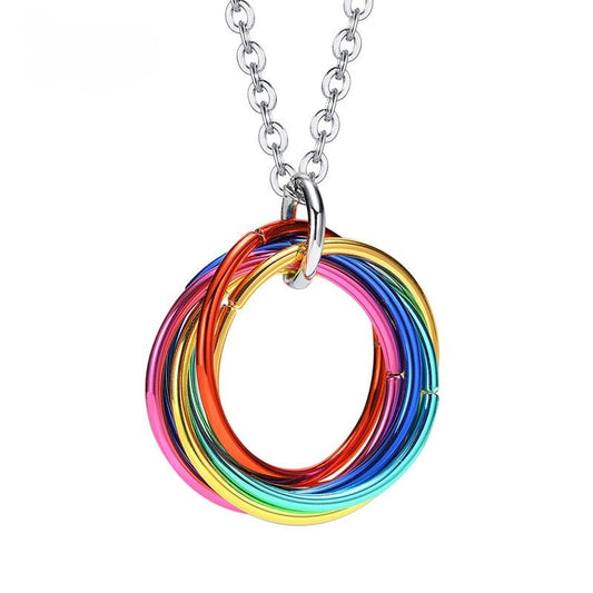 LGBTQ+ Pride Rainbow Circle Pendant Necklace Stainless Steel 50-60cm
