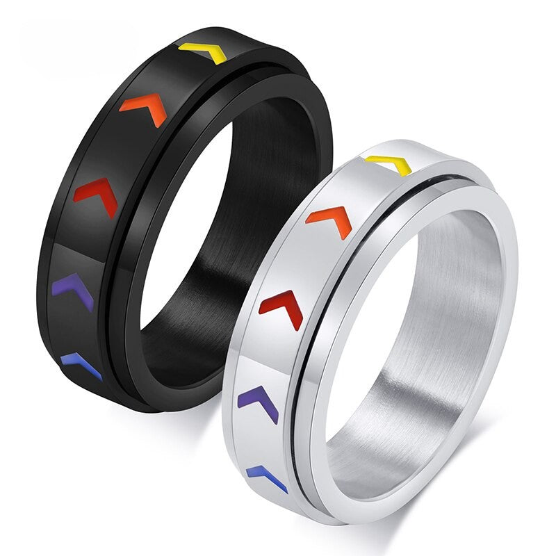 LGBTQ+ Pride Rainbow Rotating Spinner Ring Stainless Steel Enamel  (US size: 6 7 8 9 10 11 12)