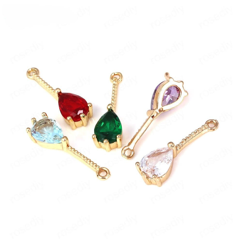 Teardrop Pendant Charms Connector With AAA Cubic Zirconia  5*18mm (10pcs)