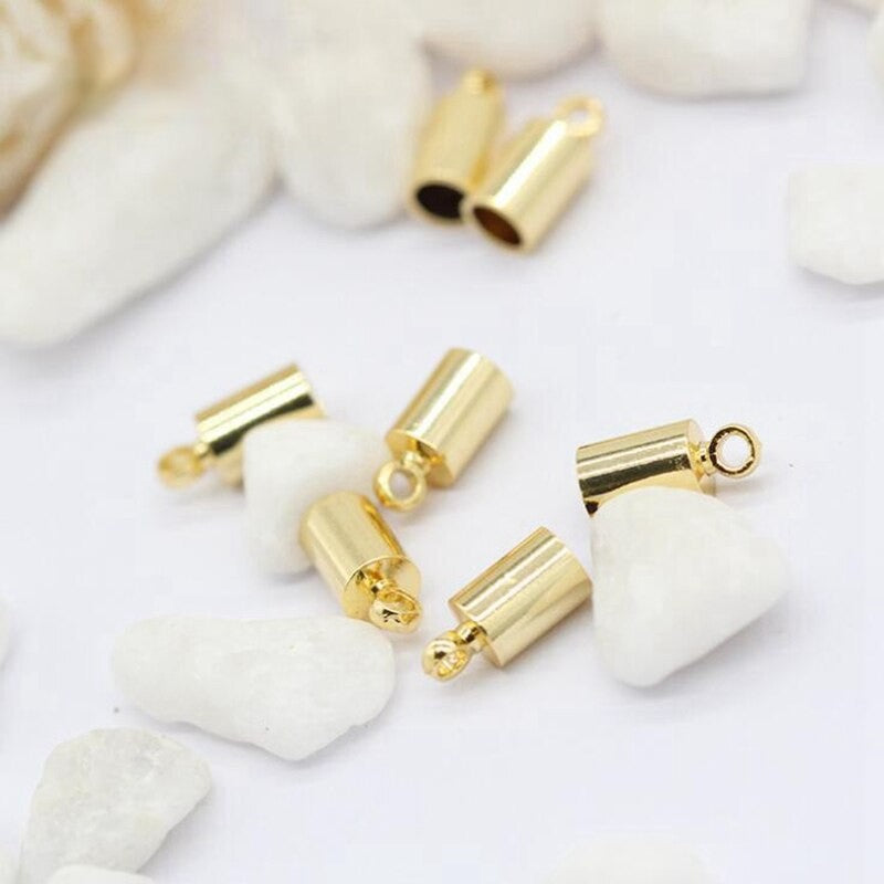 Tassel Leather Cord End Crimp Caps Beads Findings 14K Gold Plated 4mm (10pcs)