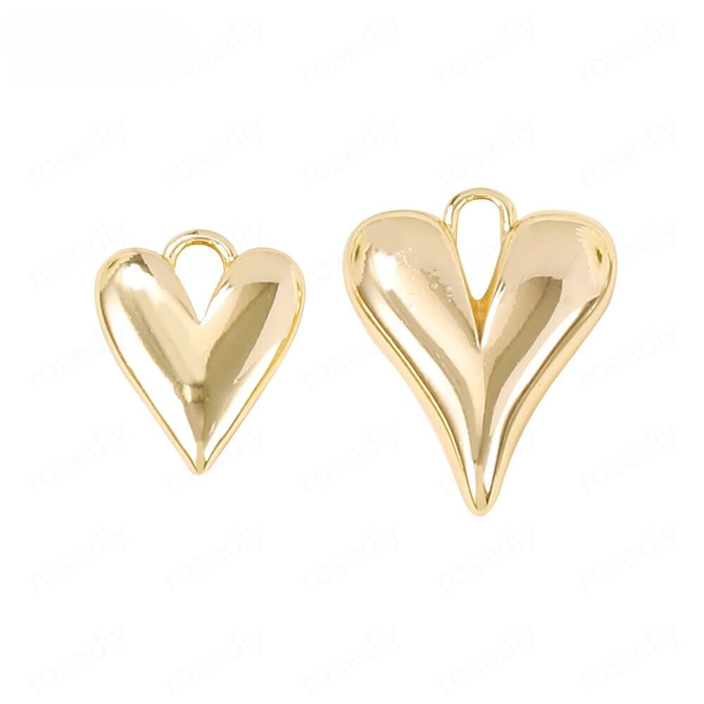 Heart Shape Charms Pendants Connector Findings 24K Gold Plated 11x14MM  (6pcs)