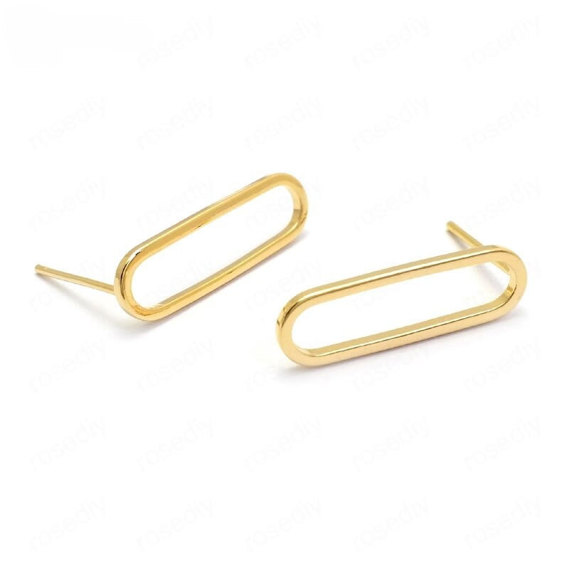 Stud Earrings Findings Connectors, Oval Ear Wire 24k Gold Plated 7*25mm (6pcs)