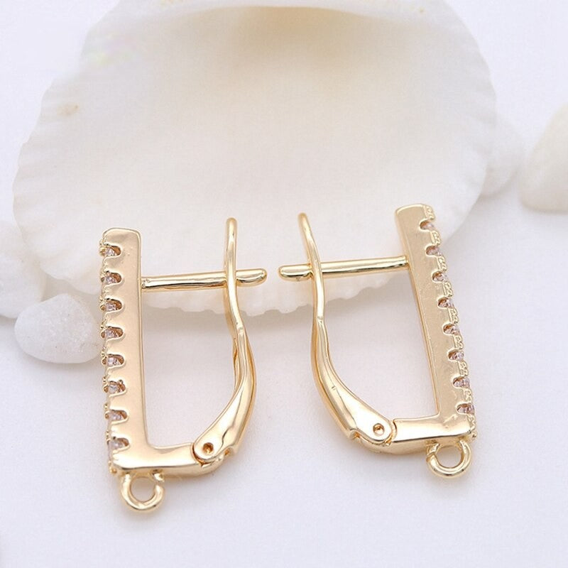 Leverback Earring Findings With Loop + AAA Zirconia 14k Gold Plated (20mm 9mm 2.3mm)