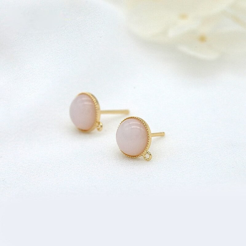 Pink Glass Opal Post Stud Earrings Findings 14K Gold Plated 925 Needle (1 pair , 2 pairs)