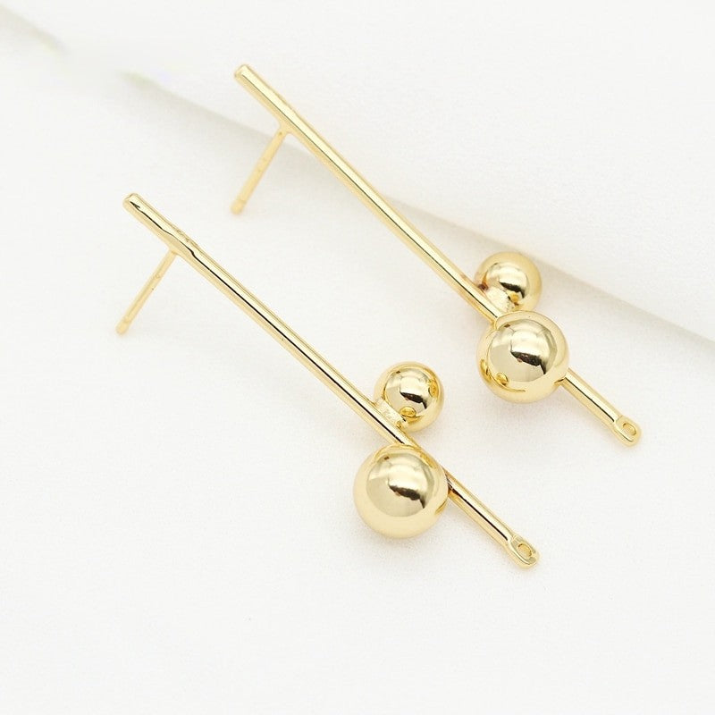 Modern Post Drop Earrings Findings 14K Gold Plated 925 Silver Needle (1pair, 2 pairs)