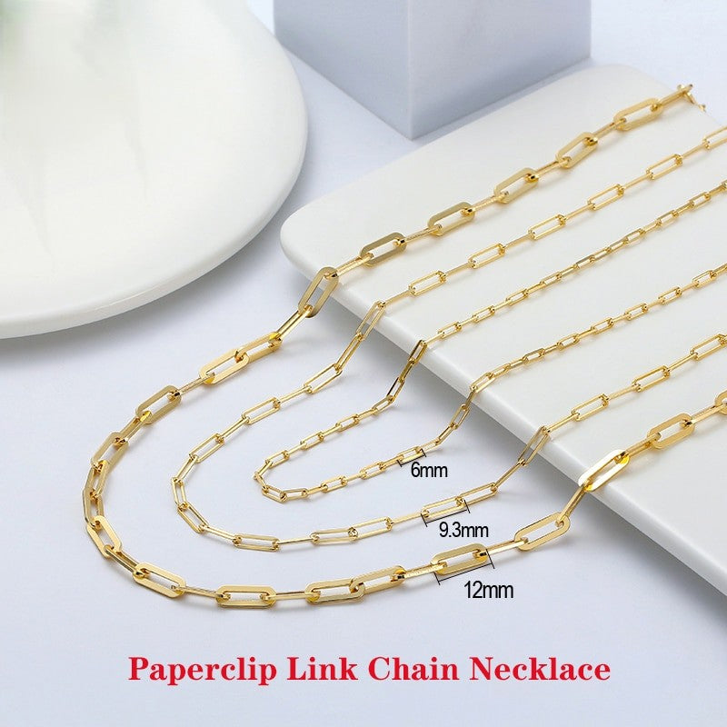Paperclip Necklace Link Necklace 925 Sterling Silver 14K Gold Plated  6, 9, 3,12mm