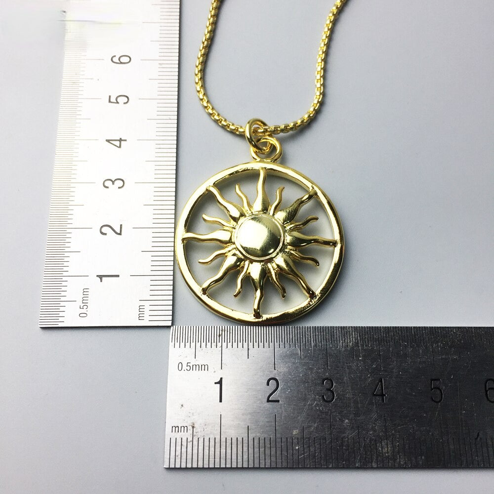 Men Sun Pendant Necklaces Link Chain  925 Sterling Silver 45,53,60,70,90cm