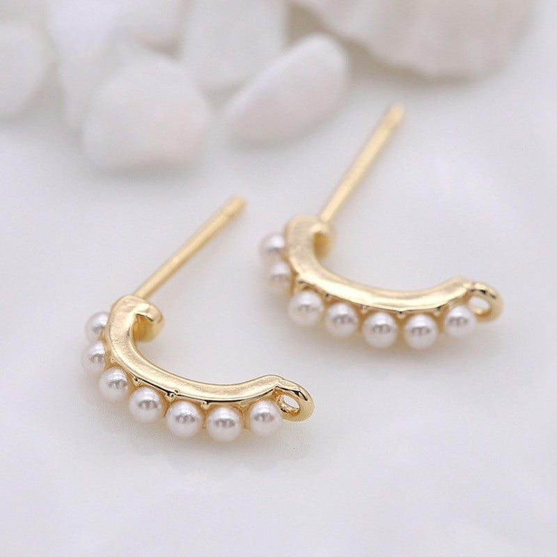 Pearl Drop Hook Earrings Findings 14K Gold Plated 925 Silver Needle ( 2 choices )