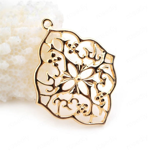 Flower Filigree Charms Connectors Pendant 33*26mm 24K Gold Plated (6pcs)