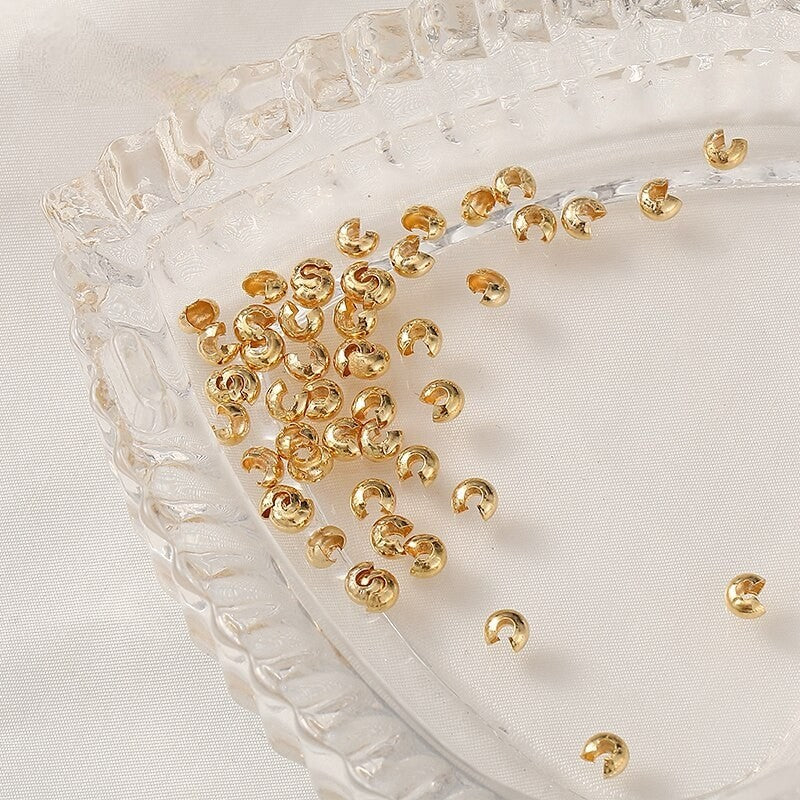 Crimp Beads Covers End Beads 18K Gold Plated  3mm, 4mm, 5mm   (50pcs / 100pcs)
