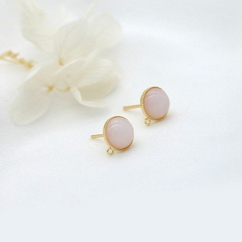 Pink Glass Opal Post Stud Earrings Findings 14K Gold Plated 925 Needle (1 pair , 2 pairs)