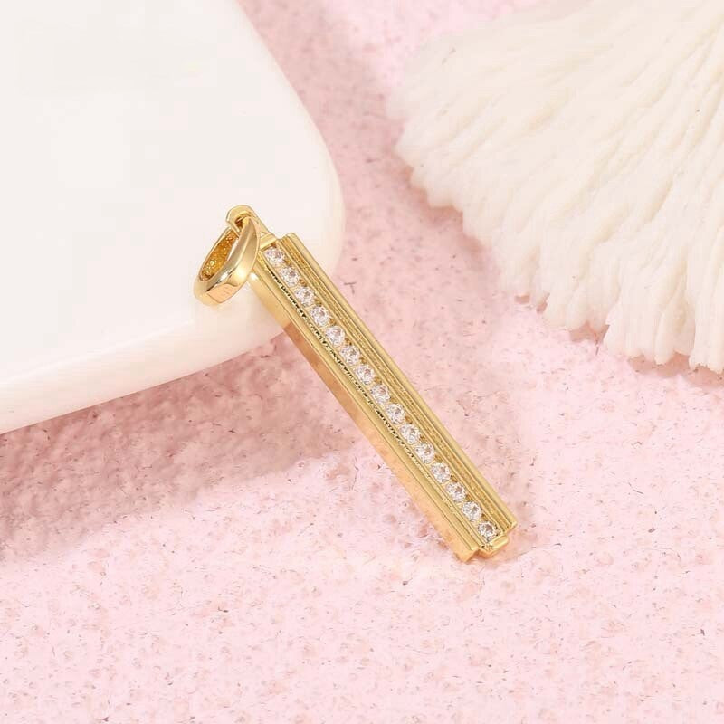 CZ Micro Pave Long Bar Connector Pendant Charm 14K Gold Plated DIY  (4 choices)