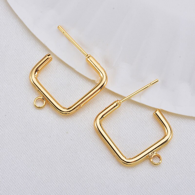 Square Shape Hoop Earrings Findings Connector With Loop 14K Gold Plated 19*20mm (6,10 pcs)