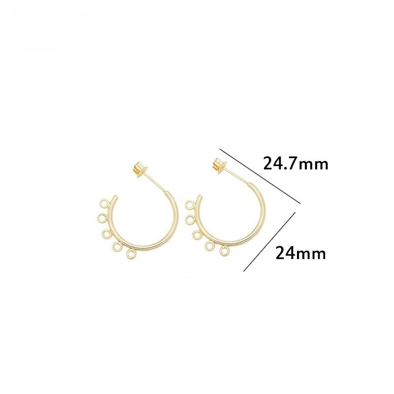Hoop Hook Earrings Findings With Loop 14K Gold Plated 925 Silver Needle (1 pair, 2 pairs)