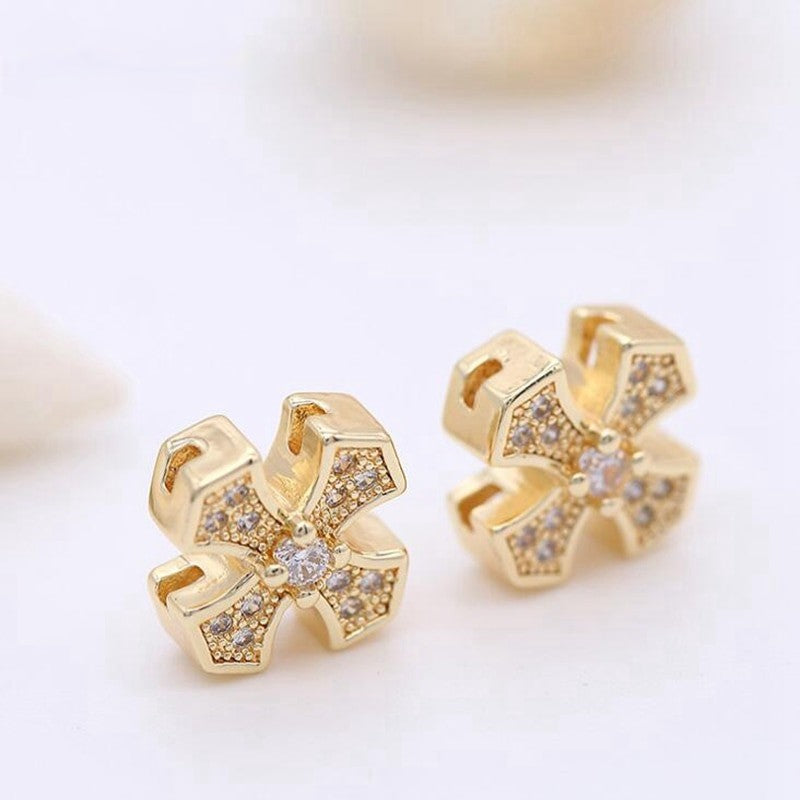 Double Hole Cross Bead Spacer With AAA Zirconia 14K Gold Plated (1pc,2pcs,3pcs,4pcs)