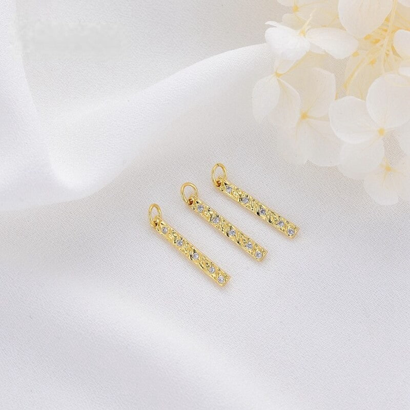 CZ Micro Pave Bar Pendant Link Connector 14K Gold Plated  (1-4 pcs)