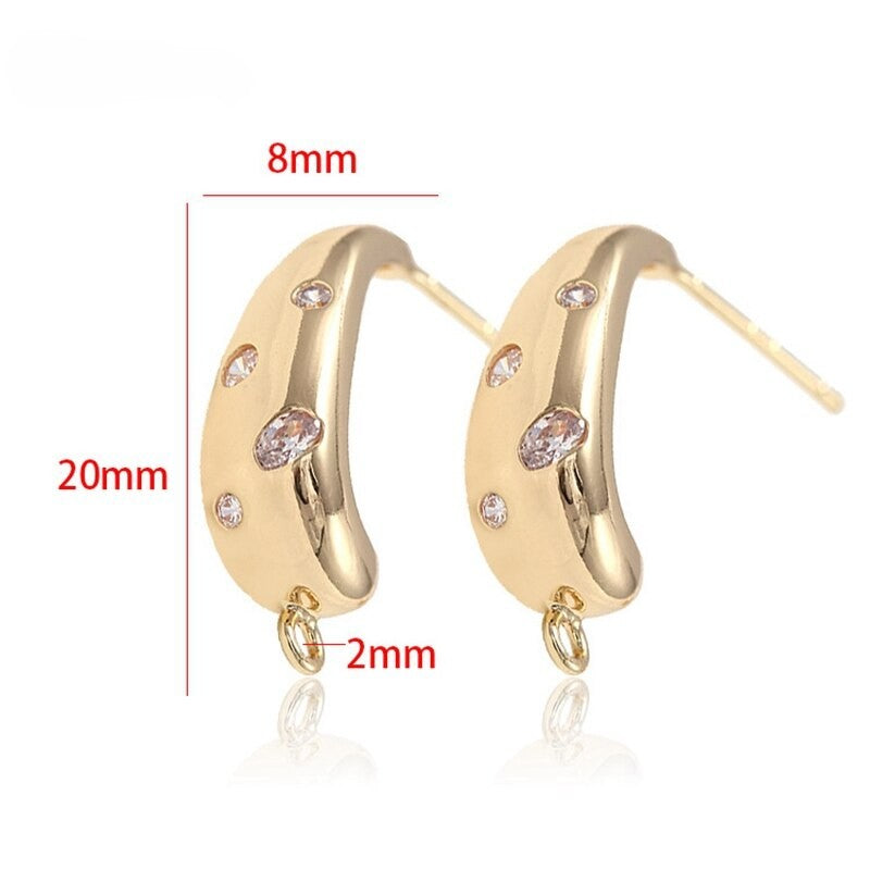 Stud Earrings Findings With AAA Zirconia 14K Gold Plated 925 Silver Needle ( 1pair, 2 pairs )