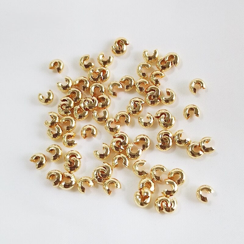 Crimp Beads Covers End Beads 18K Gold Plated  3mm, 4mm, 5mm   (50pcs / 100pcs)