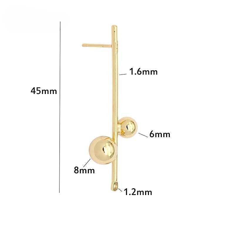 Modern Post Drop Earrings Findings 14K Gold Plated 925 Silver Needle (1pair, 2 pairs)