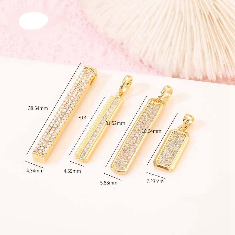 CZ Micro Pave Long Bar Connector Pendant Charm 14K Gold Plated DIY  (4 choices)
