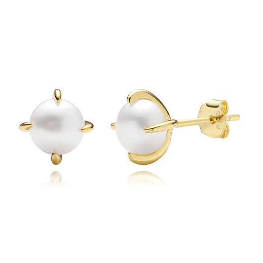 Freshwater Pearl Stud Earrings Sterling Silver 18K Gold Plated - Magic Jewellers