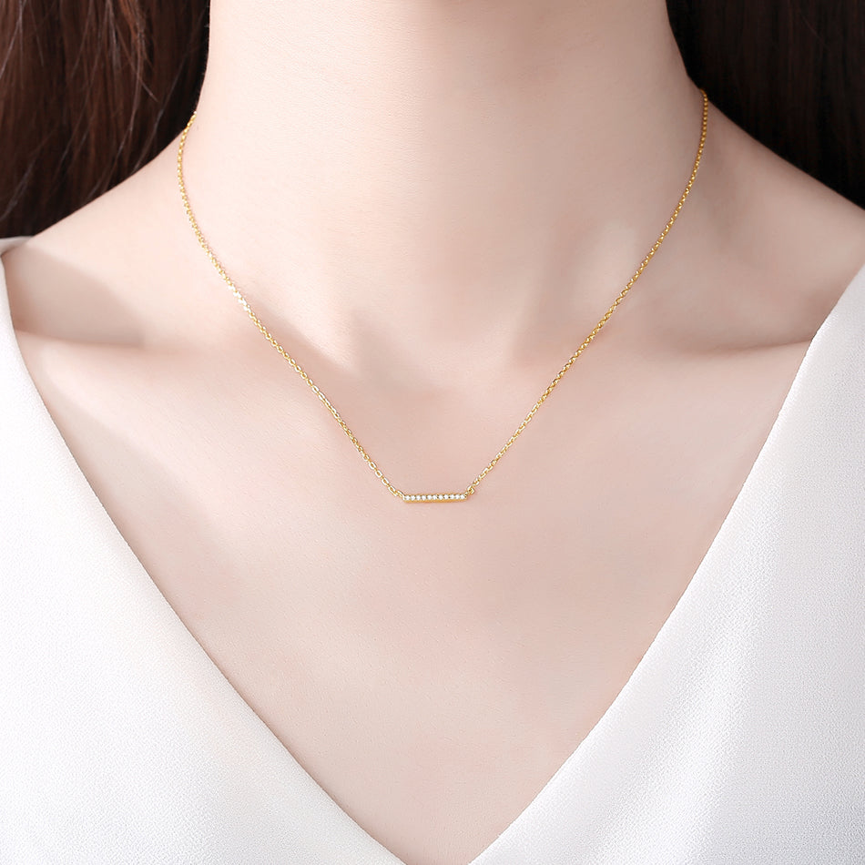 Layered Bar Pendant Necklace With AAA Zirconia Sterling Silver Gold Plated - Magic Jewellers