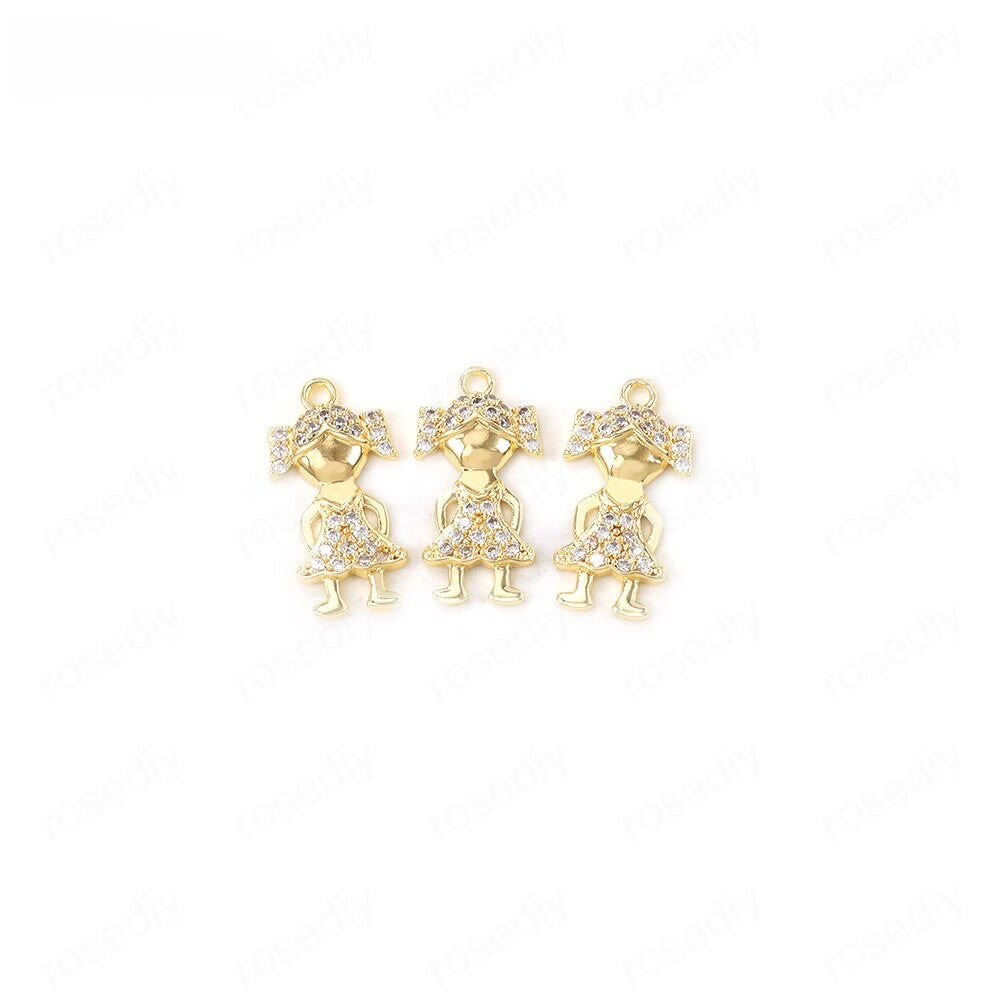 Little Girl or Boy Charms Pendants With Cubic Zirconia  (4pcs)